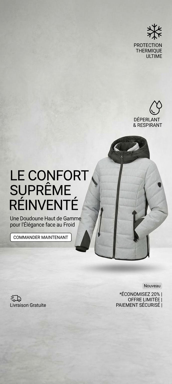 Parka Femme à Capuche – Gris Clair Chiné